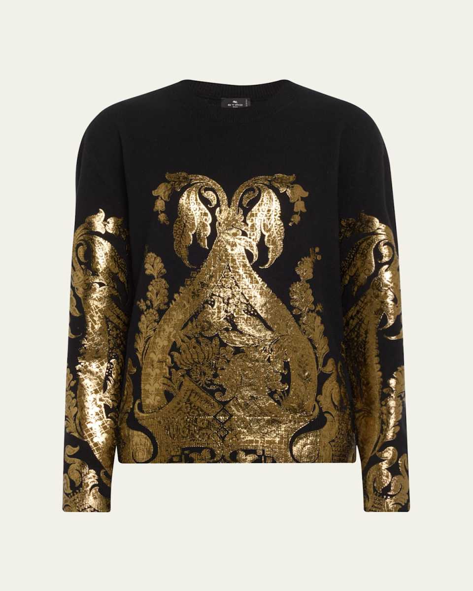 Metallic Jacquard Wool Sweater